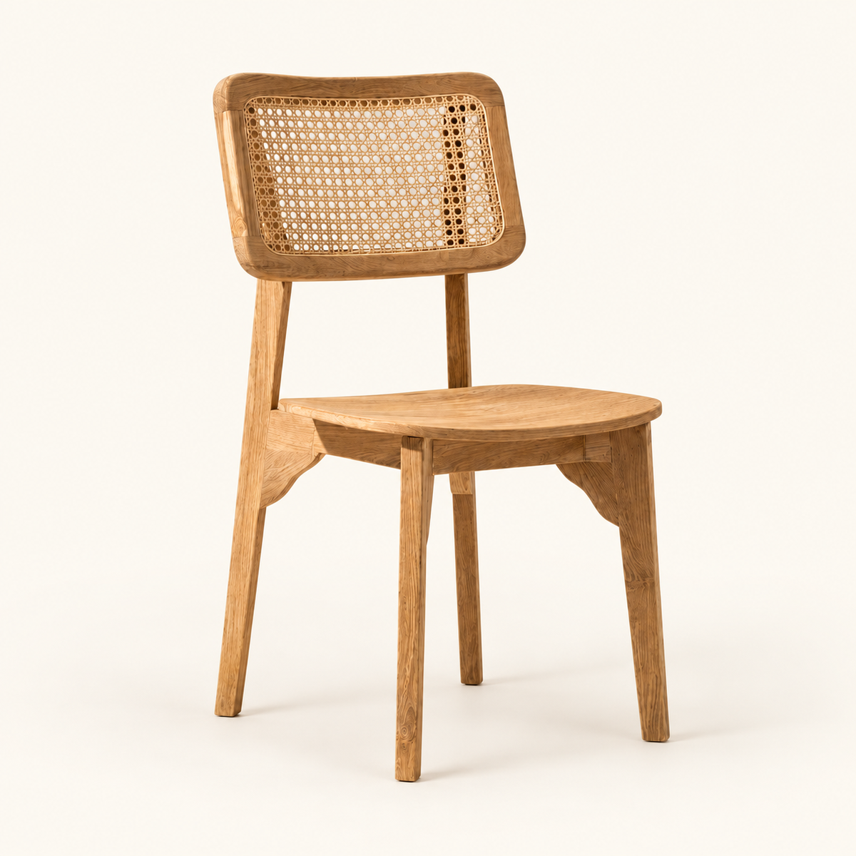 Natural Wood Cane-Back Dining Chair on a clean studio background, showing the complete design.