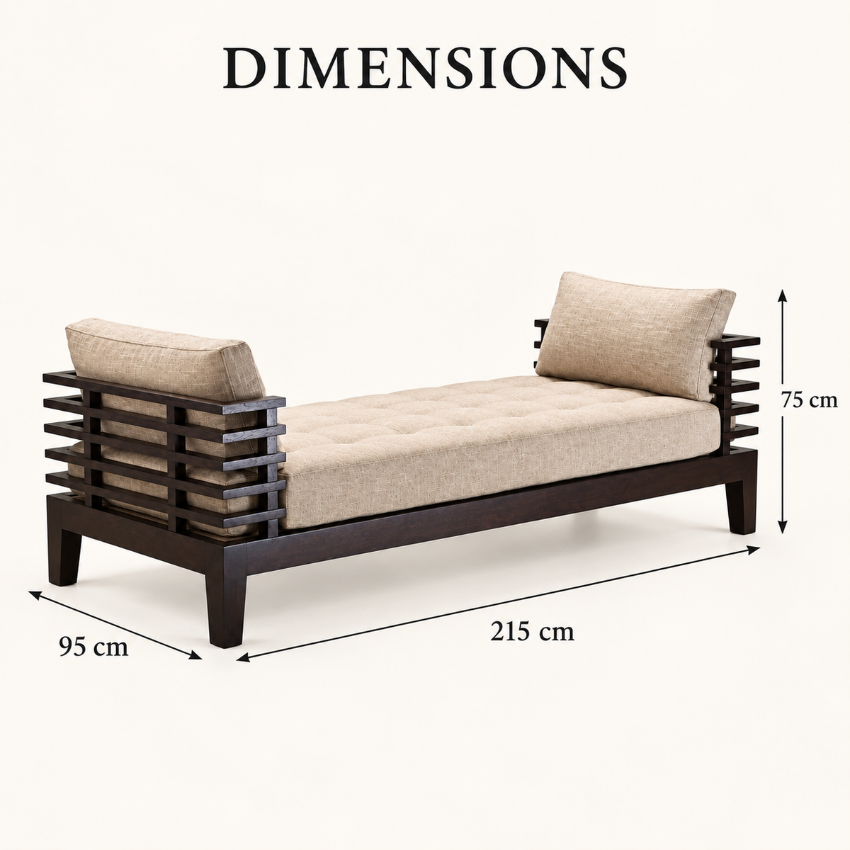 Natural Oatmeal Teak Wood Sofa — dimension diagram