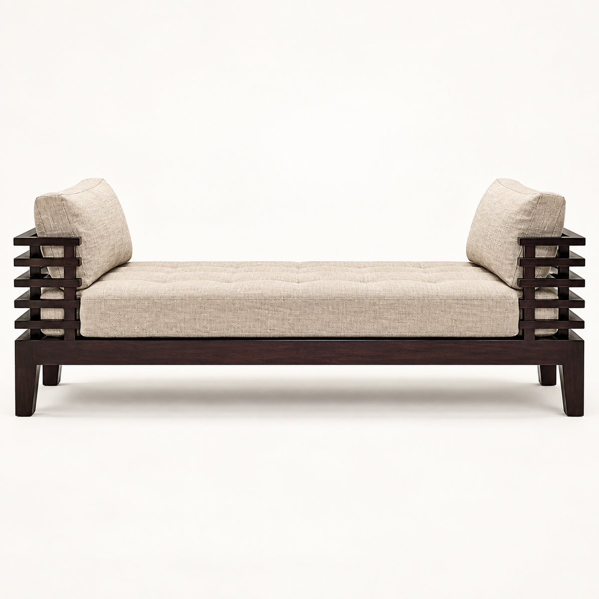 Natural Oatmeal Teak Wood Sofa — front studio view