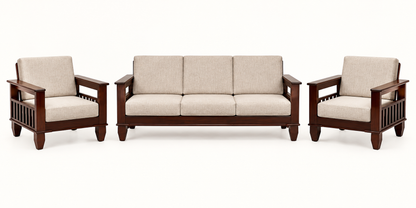 Oatmeal Traditional Teak Wood Sofa Set (3+1+1) complete set front view