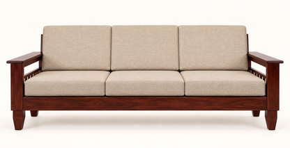 Oatmeal Traditional Teak Wood Sofa Set (3+1+1) main sofa view