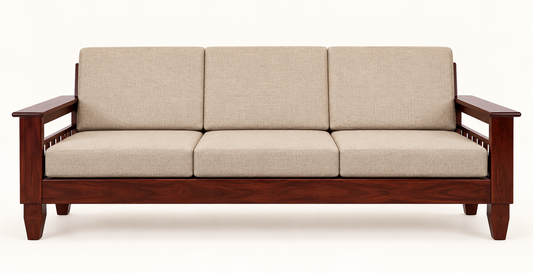 Oatmeal Traditional Teak Wood Sofa Set (3+1+1) main sofa view