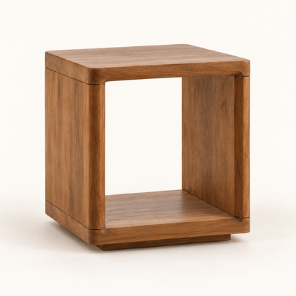 Open-Cube Wooden Side Table - angled studio view
