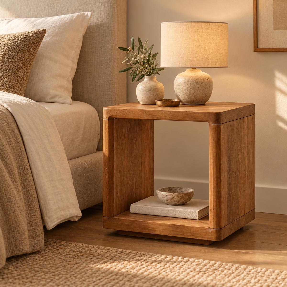 Open-Cube Wooden Side Table - living room lifestyle view