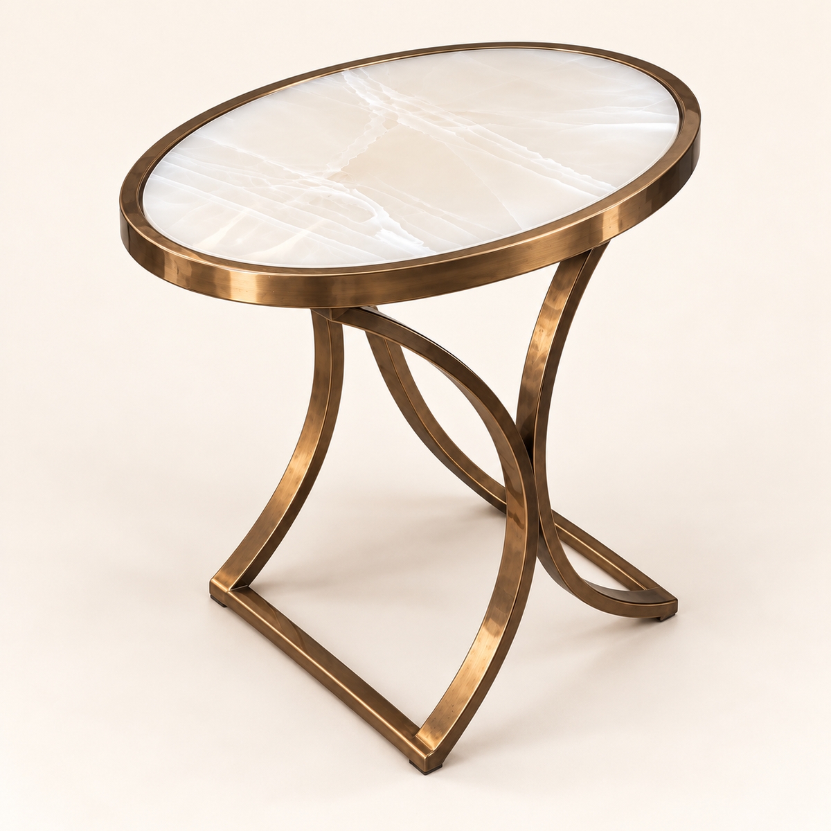Oval Marble and Bronze PVD Side Table - angled studio view