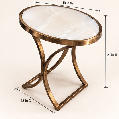Oval Marble and Bronze PVD Side Table - dimensions 18 W × 18 D × 21 H inches