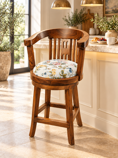 Revolving Teak Wood Bar Stool — styled room