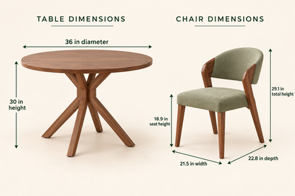 Round four-seater dining table and chair dimensions