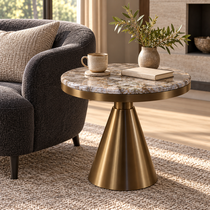 Round Marble Bronze Pedestal Side Table - alternate lifestyle view