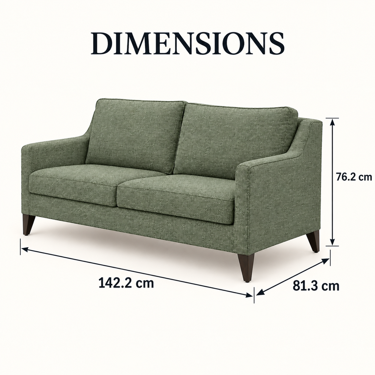 Sage Green Fabric 2-Seater Sofa — dimension diagram