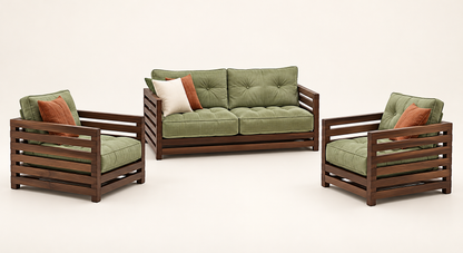 Sage Green Slatted Teak Wood Sofa Set (2+1+1) – Latest Furniture