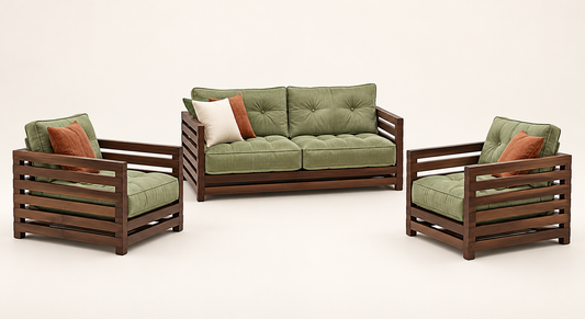 Sage Green Slatted Teak Wood Sofa Set (2+1+1) – Latest Furniture