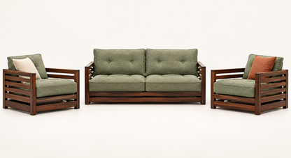 Sage Green Slatted Teak Wood Sofa Set (2+1+1) – Latest Furniture