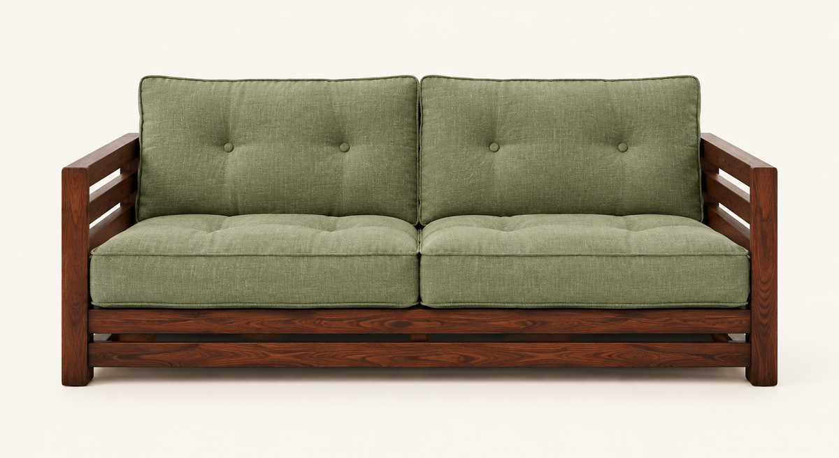 Sage Green Slatted Teak Wood Sofa Set (2+1+1) – Latest Furniture