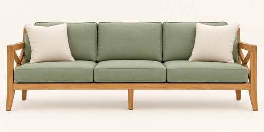 Sage Green X-Frame Teak Wood Sofa Set (3+1+1) main sofa view