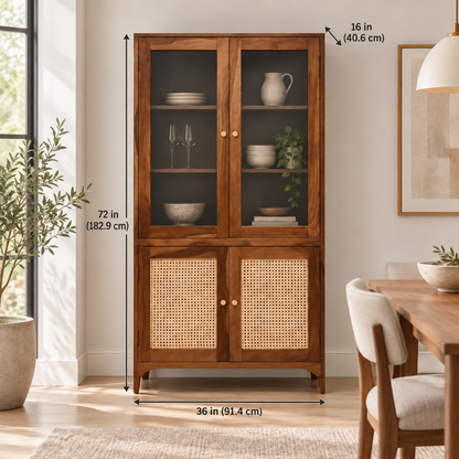Sheesham wood cabinet measuring 36 inches wide, 16 deep and 72 high