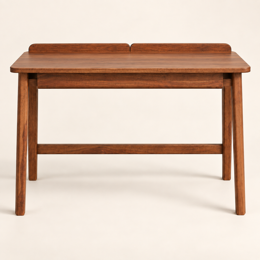 Sheesham Wood Minimal Study Table in walnut finish, front studio view