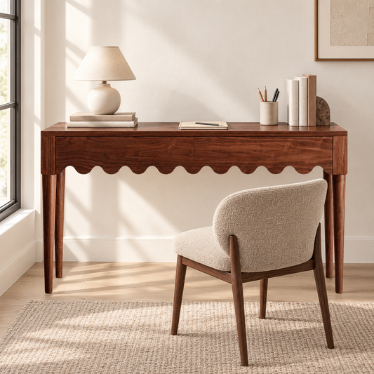 Sheesham Wood Scalloped Study Table in a styled home workspace