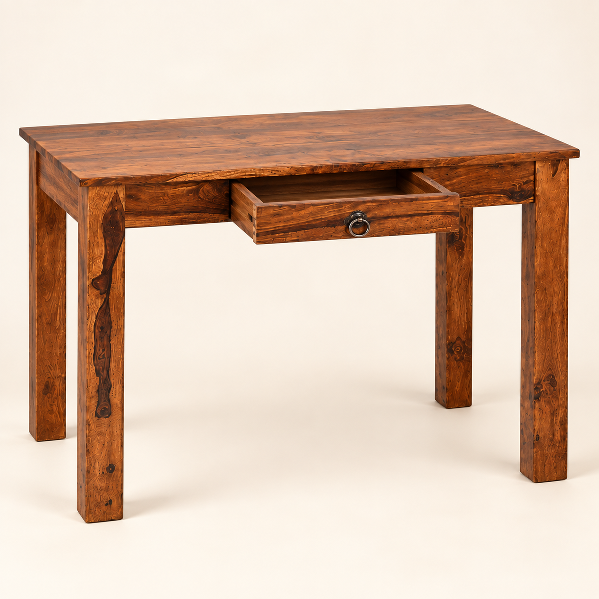 Sheesham Wood Single Drawer Writing Table showing single open storage drawer