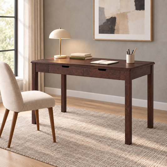 Sheesham Wood Two Drawer Study Table in a styled home workspace