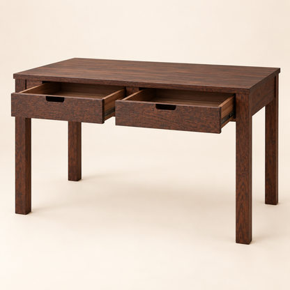 Sheesham Wood Two Drawer Study Table showing two open storage drawers with recessed pulls