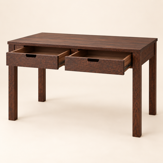 Sheesham Wood Two Drawer Study Table showing two open storage drawers with recessed pulls