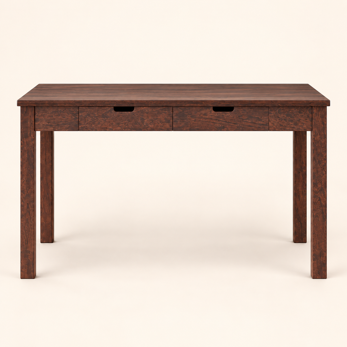 Sheesham Wood Two Drawer Study Table in walnut finish, front studio view