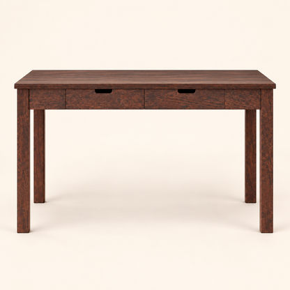 Sheesham Wood Two Drawer Study Table in walnut finish, front studio view