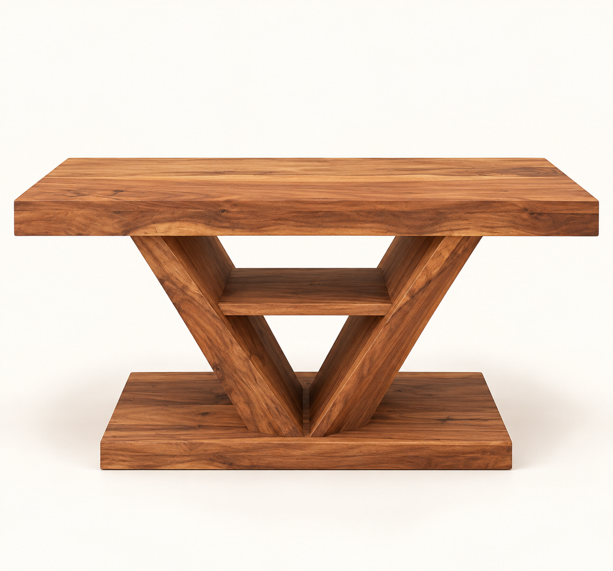 Front studio view of Sheesham wood V-base coffee table