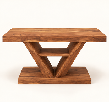 Front studio view of Sheesham wood V-base coffee table