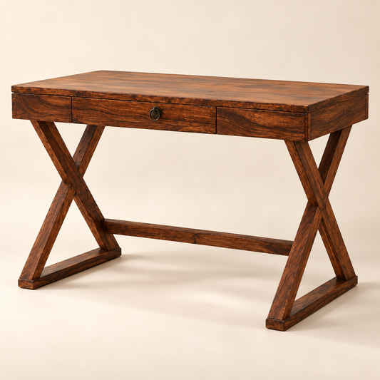 Sheesham Wood X-Leg Study Table showing x-leg construction and solid wood-grain detail