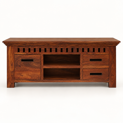 Slotted Sheesham Wood TV Cabinet – front studio