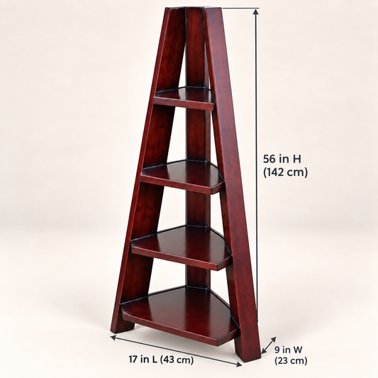 Tall Four-Tier Wooden Corner Display Shelf dimensions and measurements