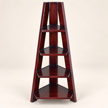 Tall Four-Tier Wooden Corner Display Shelf front studio view