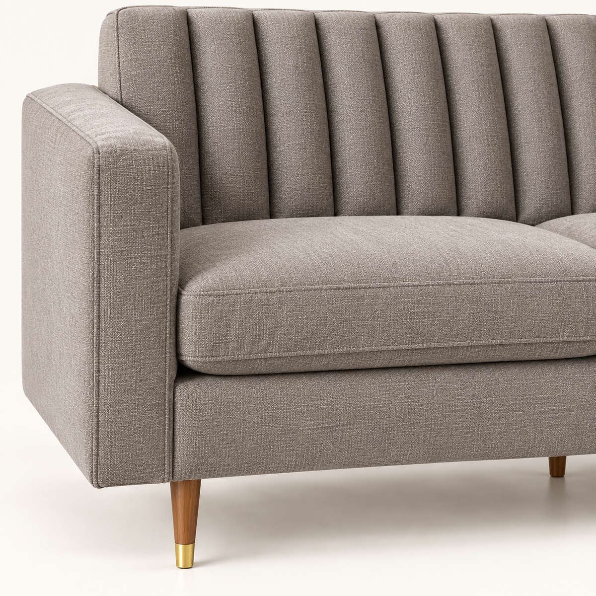 Taupe Grey Channel Tufted Sofa – close up view, Latest Furniture