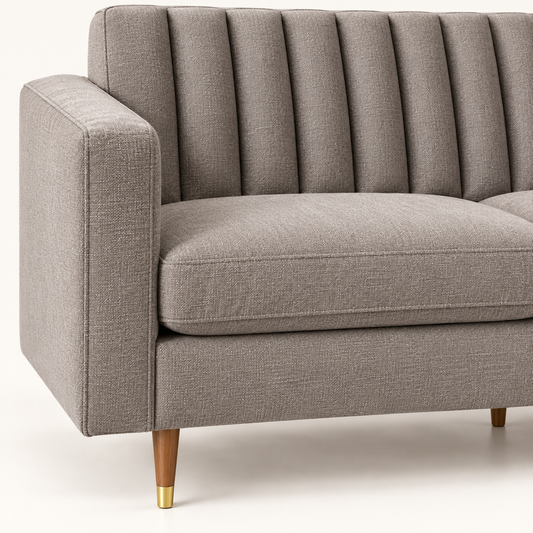Taupe Grey Channel Tufted Sofa – close up view, Latest Furniture