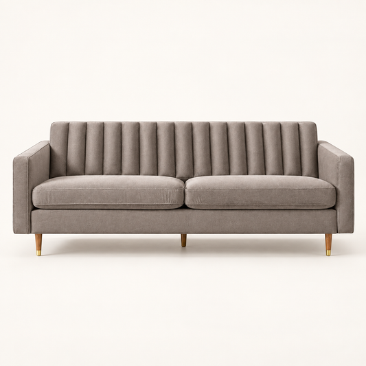 Taupe Grey Channel Tufted Sofa – studio view, Latest Furniture