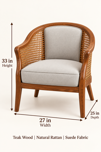 Teak wood cane lounge chair dimensions 27 W by 25 D by 33 H inches