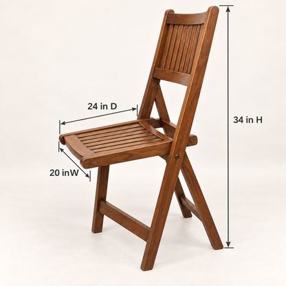 Teak Wood Folding Chair with Slatted Seat and Back dimensions and measurements