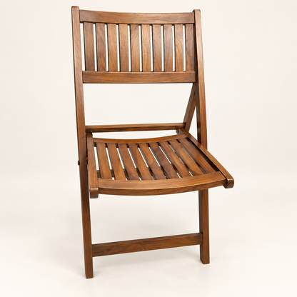 Teak Wood Folding Chair with Slatted Seat and Back front studio view