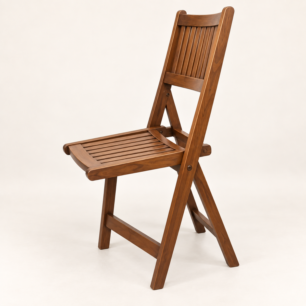 Teak Wood Folding Chair with Slatted Seat and Back side studio view