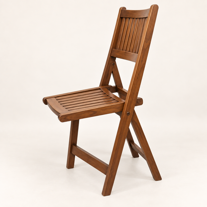 Teak Wood Folding Chair with Slatted Seat and Back side studio view