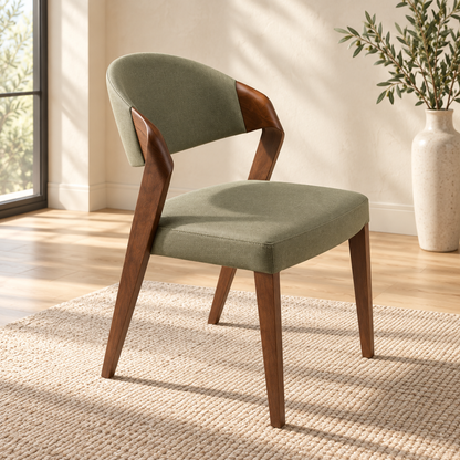 Teak wood sage green chairs