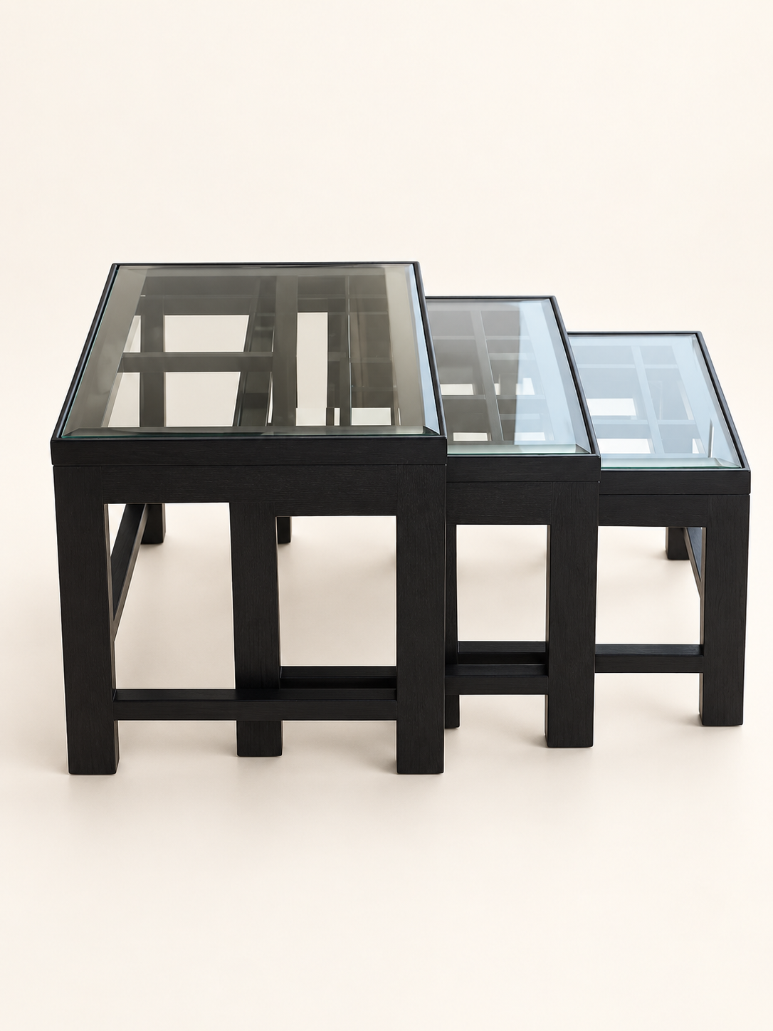 Teak Wood Nesting Tables, Set of Three — front studio view