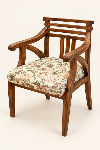 Teak Wood Rib-Back Bedroom Chair — side studio view