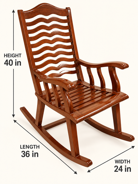 Teak Wood Rocking Chair — dimension diagram; 36 in L × 24 in W × 40 in H