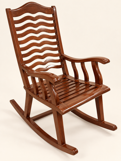 Teak Wood Rocking Chair — front studio view