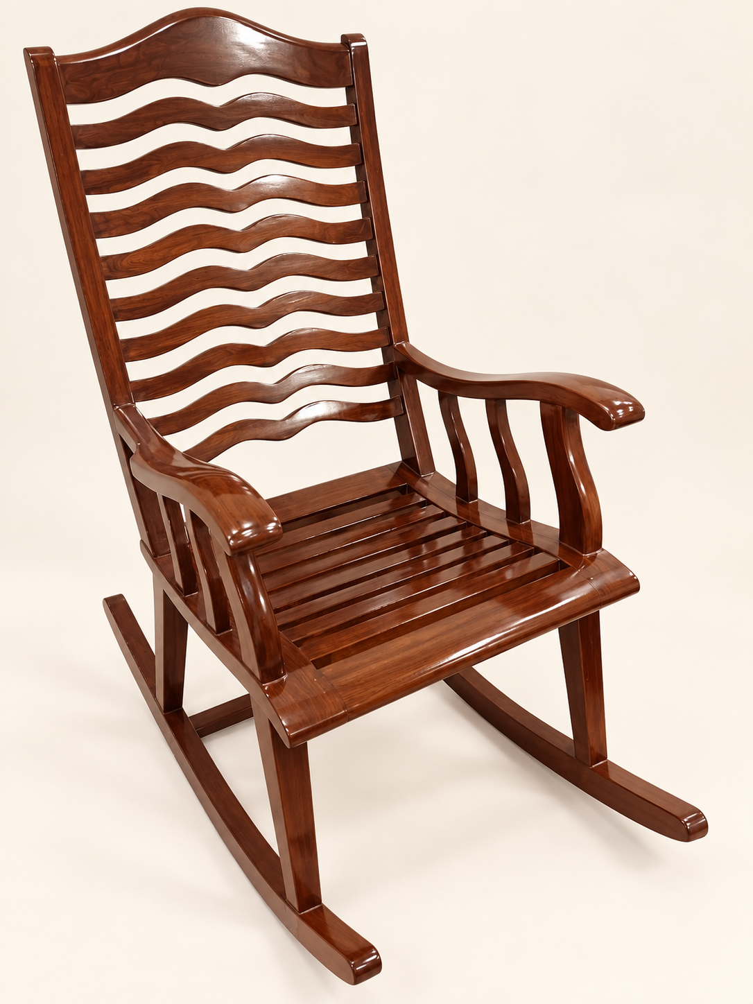 Teak Wood Rocking Chair — side studio view