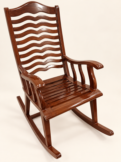 Teak Wood Rocking Chair — side studio view