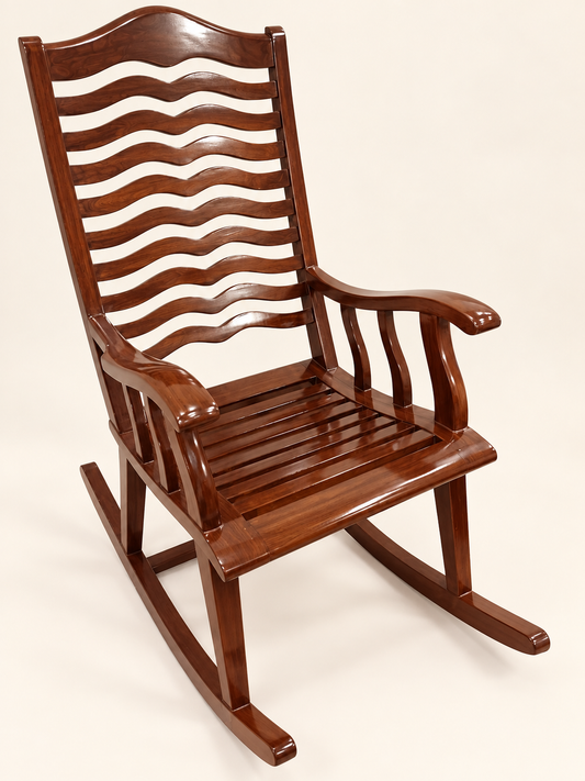 Teak Wood Rocking Chair — side studio view